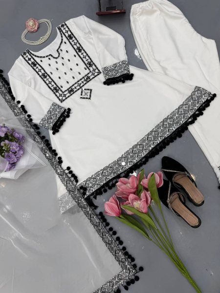 Durable White Roman Glass Silk Farshi Palazzo Suit with Organza Dupatta at Wholesale Rate Ready To Wear Collection