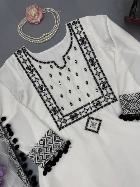Durable White Roman Glass Silk Farshi Palazzo Suit with Organza Dupatta at Wholesale Rate Ready To Wear Collection