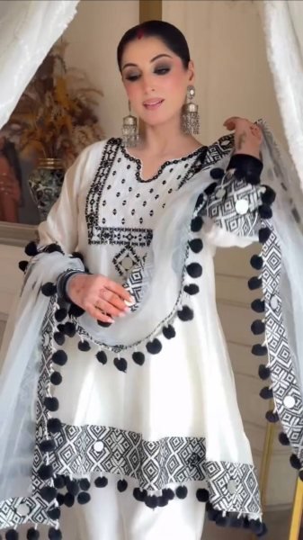 Durable White Roman Glass Silk Farshi Palazzo Suit with Organza Dupatta at Wholesale Rate Ready To Wear Collection
