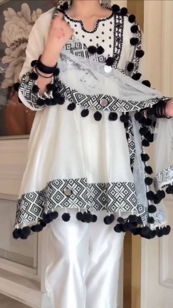 Durable White Roman Glass Silk Farshi Palazzo Suit with Organza Dupatta at Wholesale Rate Ready To Wear Collection
