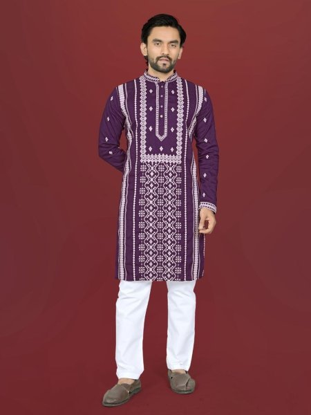 Durable Wine Ethnic Kurta with Cotton Pajama for Men Kurta Pajama Wholesale