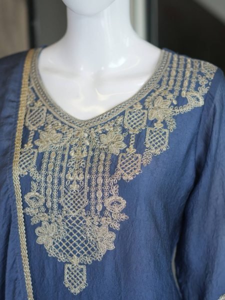 Dusty Blue Rangoli Crush Palazzo Suit with Heavy Embroidery Work for Wedding Functions Ready To Wear Collection