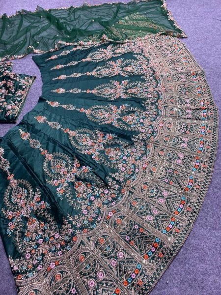  Dusty dark green Colour Embroidered Attractive Party Wear Silk Lehenga choli  Designer Lehenga Choli