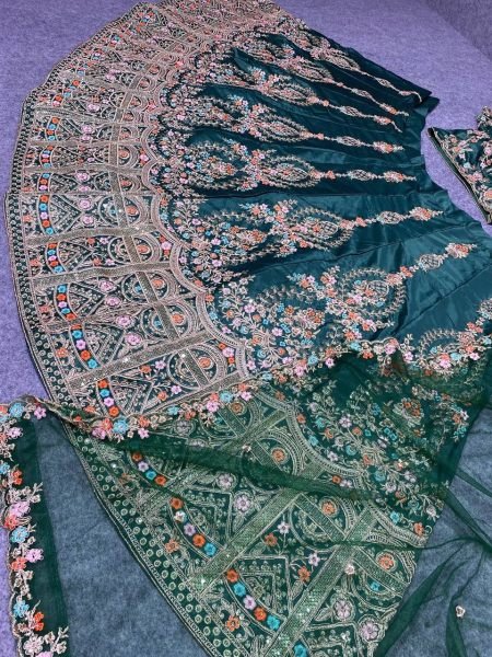  Dusty dark green Colour Embroidered Attractive Party Wear Silk Lehenga choli  Designer Lehenga Choli