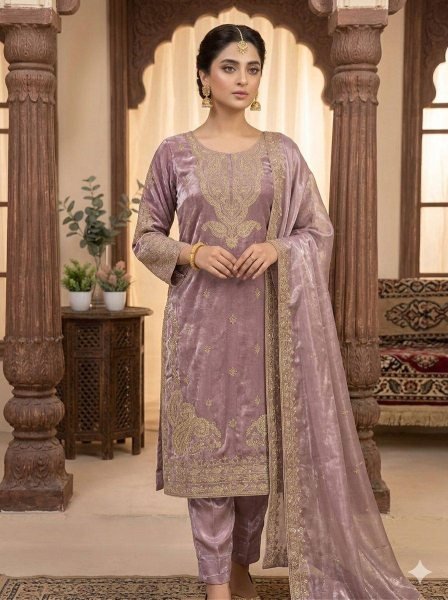 Dusty Mauve Roman Party Wear Outfit with Designer Dupatta Ready To Wear Collection