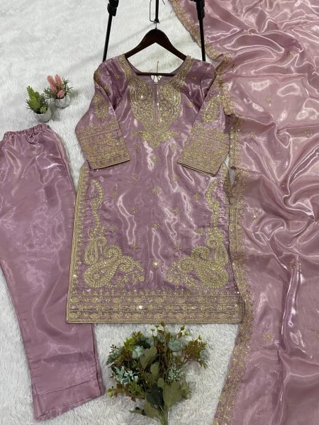 Dusty Mauve Roman Party Wear Outfit with Designer Dupatta Ready To Wear Collection