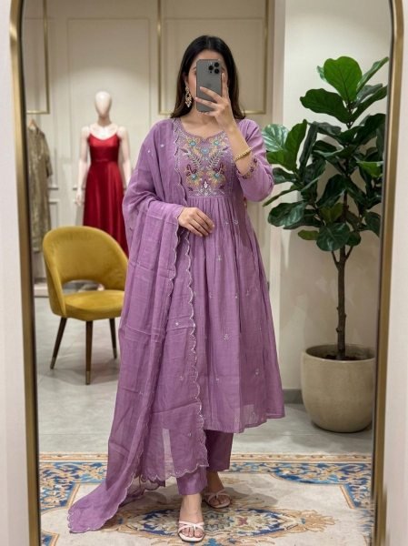 Dusty Mauve Soft Mul chanderi Office wear Manufacturer 3 Piece Kurti Set