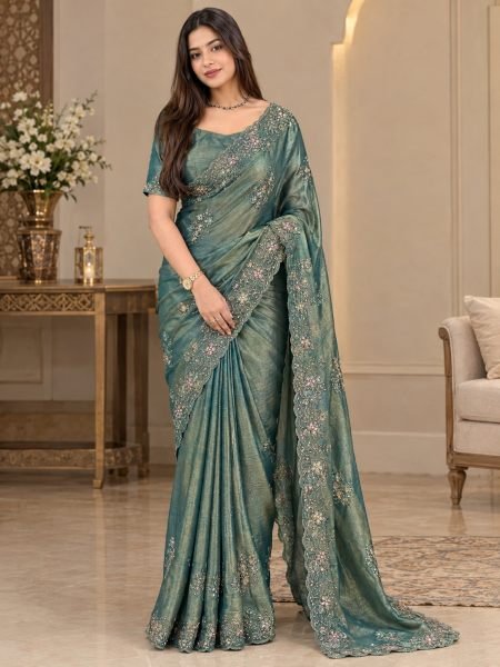 Dusty Olive Green Party Wear Meri Gold Saree with Embroidered Blouse at Manufacturer  Sarees 