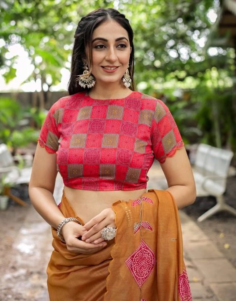 Dusty Orange Cotton Printed Saree with Contrast Blouse Trendy Festive Look Cotton Sarees Wholesale