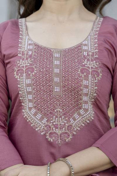 Dusty Pink Chanderi Fabric Embroidered Straight Kurta Set For Woman  Straight Cut Long Kurtis