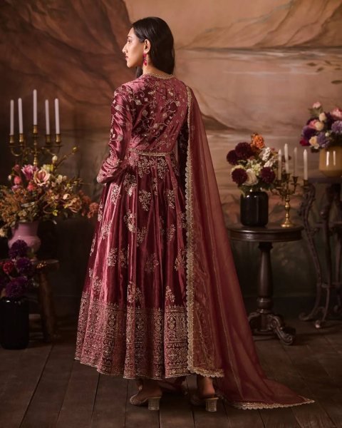 Dusty Pink Embroidered Anarkali Suit with Net Dupatta Bridal Wear Ready To Wear Collection