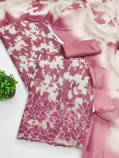 Dusty Pink Festive Collection Lilan Cotton Digital Print Suit Material with Matching Dupatta Punjabi Dress Materials Wholesale