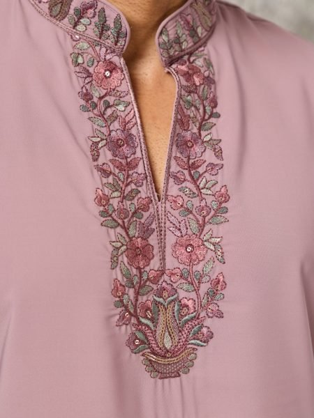 Dusty Pink Japanese Fabric Kurta with Designer Dupatta and Pant Set for Men Mens Short Kurta