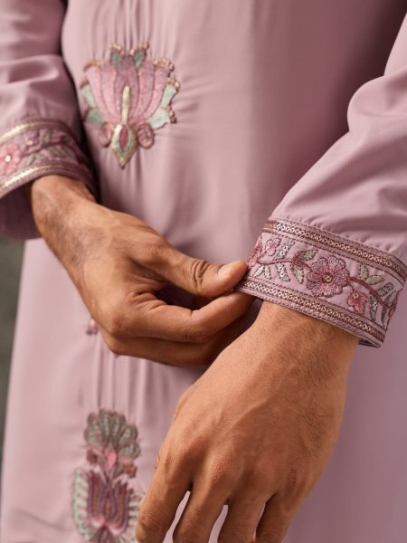 Dusty Pink Japanese Fabric Kurta with Designer Dupatta and Pant Set for Men Mens Short Kurta