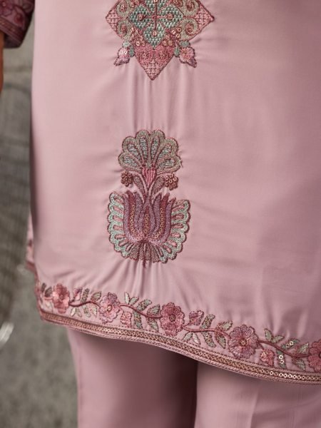 Dusty Pink Japanese Fabric Kurta with Designer Dupatta and Pant Set for Men Mens Short Kurta