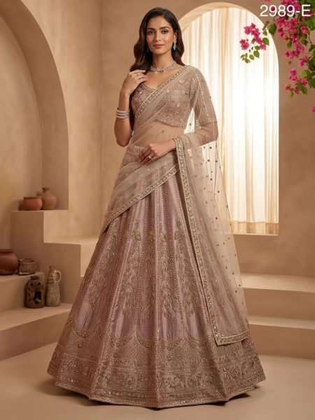 Dusty Pink Silk Bridal Lehenga with Intricate Zari and Peacock Embroidery Bridal Lehenga Choli