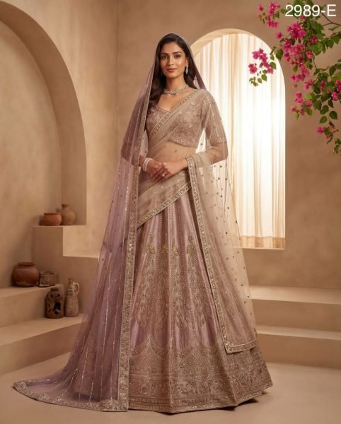 Dusty Pink Silk Bridal Lehenga with Intricate Zari and Peacock Embroidery Bridal Lehenga Choli