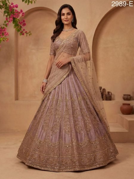 Dusty Pink Silk Bridal Lehenga with Intricate Zari and Peacock Embroidery Bridal Lehenga Choli
