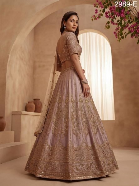 Dusty Pink Silk Bridal Lehenga with Intricate Zari and Peacock Embroidery Bridal Lehenga Choli
