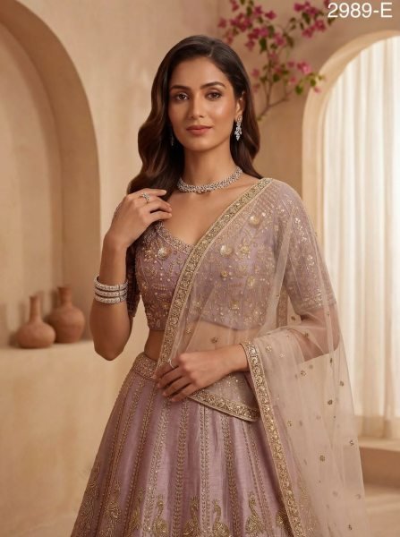 Dusty Pink Silk Bridal Lehenga with Intricate Zari and Peacock Embroidery Bridal Lehenga Choli