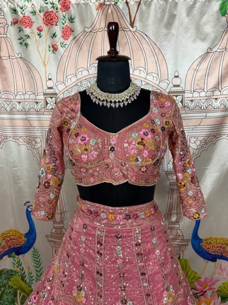Dusty Pink Gold Crush Bridal Lehenga with Heavy Sequins Work Wedding Special Designer Lehenga Choli