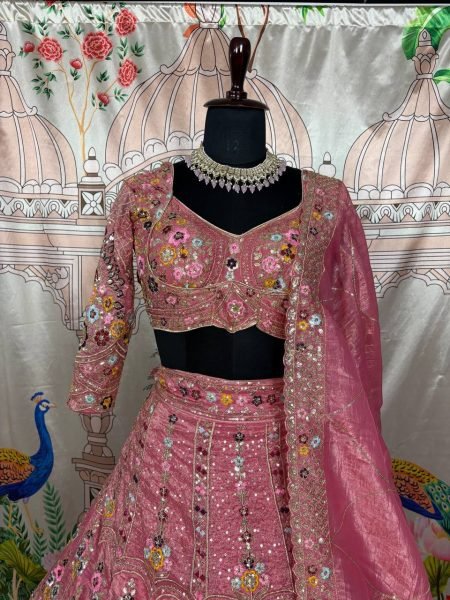 Dusty Pink Gold Crush Bridal Lehenga with Heavy Sequins Work Wedding Special Designer Lehenga Choli