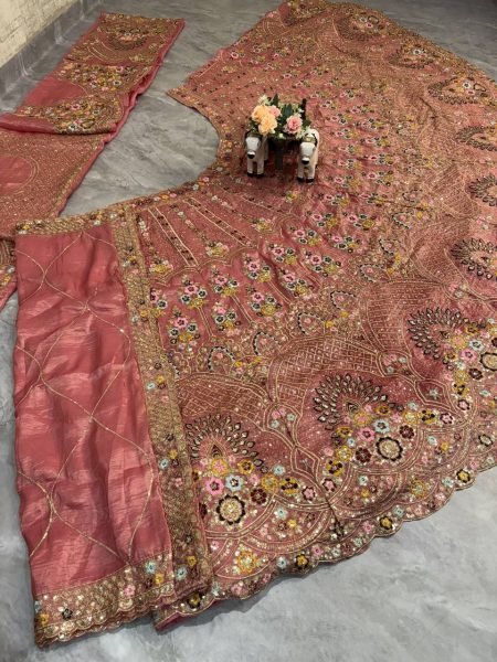 Dusty Pink Gold Crush Bridal Lehenga with Heavy Sequins Work Wedding Special Designer Lehenga Choli