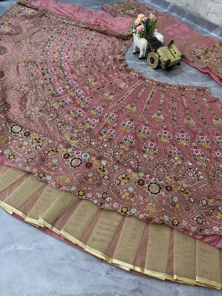 Dusty Pink Gold Crush Bridal Lehenga with Heavy Sequins Work Wedding Special Designer Lehenga Choli