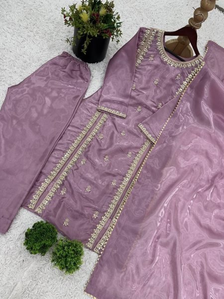 Dusty Purple Jimmy Choo Embroidered Straight Cut Kurti Set With Dupatta Ready To Wear 3 Piece Suit At Wholesale Price  Straight Cut Long Kurtis