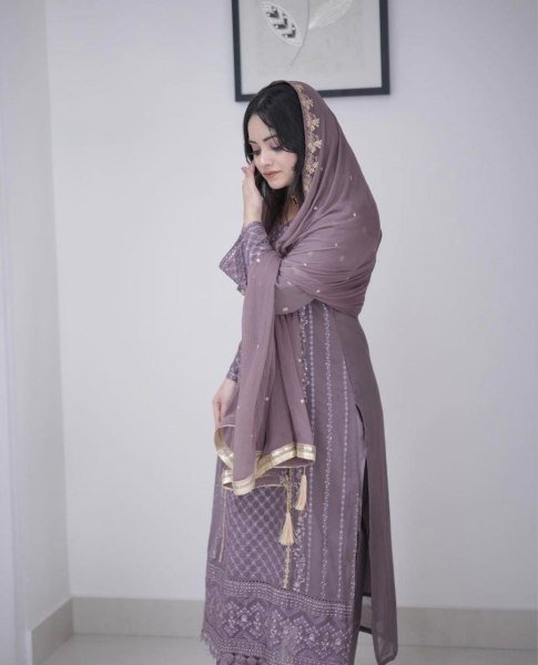 Dusty Rose Designer Georgette Suit Set Embroidered Elegance for Party Wear Ready To Wear Collection