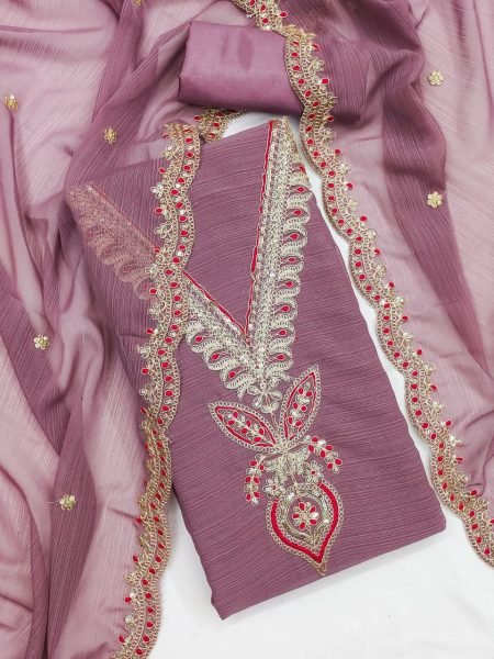 Dusty Rose Designer Silk Suit with Lace Detailing & Embroidered Dupatta Premium Party Look Color Set Matching Dress Material Wholesale