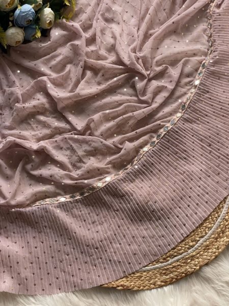 Dusty Rose Faux Georgette Ruffle Saree with Mirror Blouse Partywear Look for Export Orders Georgette Sarees Wholesale