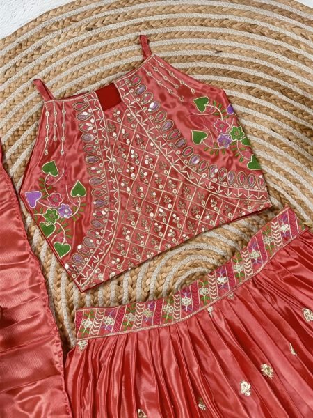 Dusty Rose Pink Sequins Embroidered Lehenga with Heavy Chinon Dupatta for Women Girls Wear