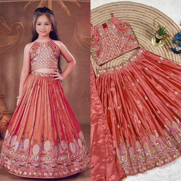 Dusty Rose Pink Sequins Embroidered Lehenga with Heavy Chinon Dupatta for Women Girls Wear