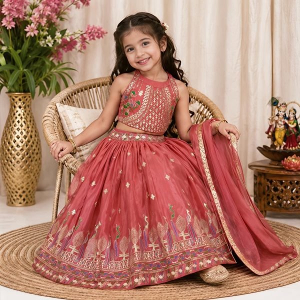 Dusty Rose Pink Sequins Embroidered Lehenga with Heavy Chinon Dupatta for Women Girls Wear