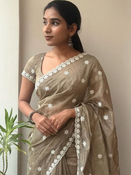 Dynamic Antique Mouse Color Chanderi Saree with Butti Blouse for Women Sarees 