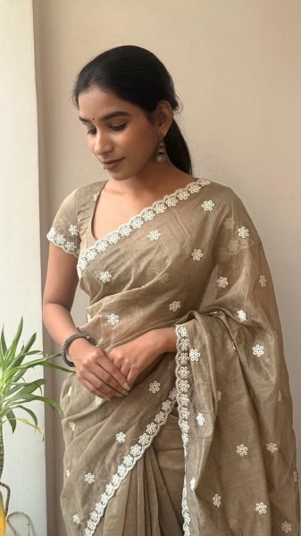 Dynamic Antique Mouse Color Chanderi Saree with Butti Blouse for Women Sarees 