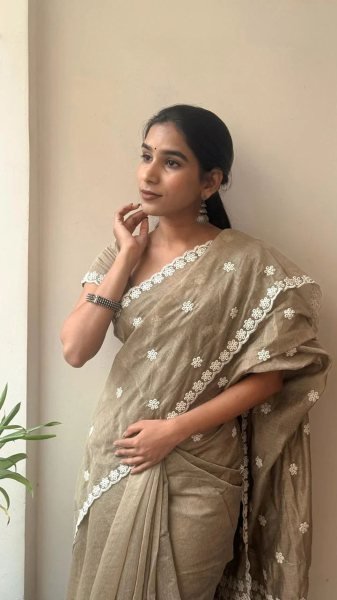 Dynamic Antique Mouse Color Chanderi Saree with Butti Blouse for Women Cotton Sarees Wholesale