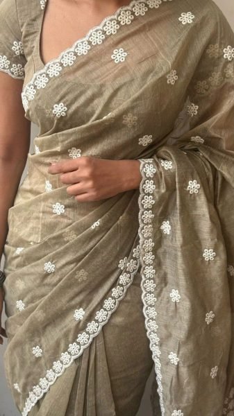 Dynamic Antique Mouse Color Chanderi Saree with Butti Blouse for Women Cotton Sarees Wholesale