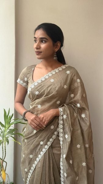 Dynamic Antique Mouse Color Chanderi Saree with Butti Blouse for Women Cotton Sarees Wholesale