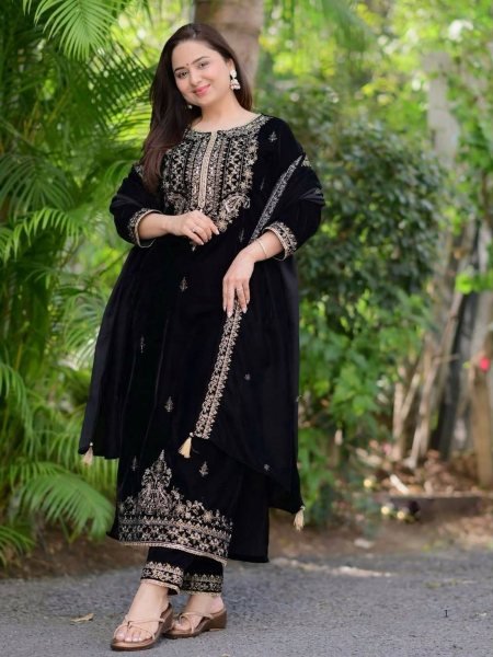 Dynamic Black Party Wear Set with Embroidery Sequence Work At Wholesale Rate Ready To Wear Collection