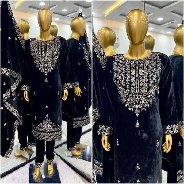 Dynamic Black Party Wear Set with Embroidery Sequence Work At Wholesale Rate Ready To Wear Collection