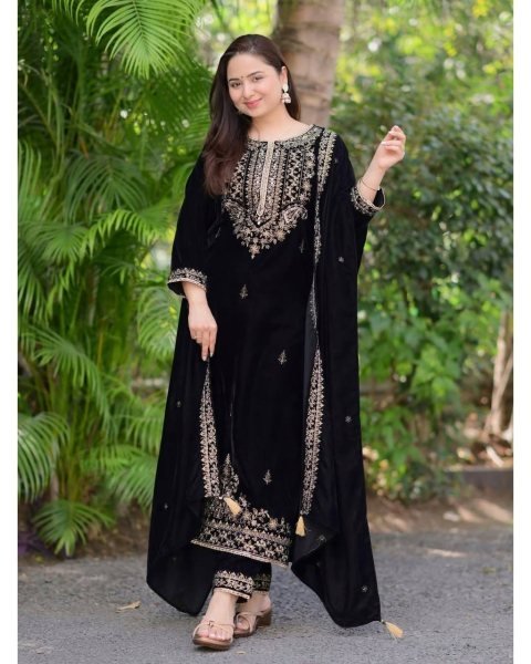 Dynamic Black Party Wear Set with Embroidery Sequence Work At Wholesale Rate Ready To Wear Collection
