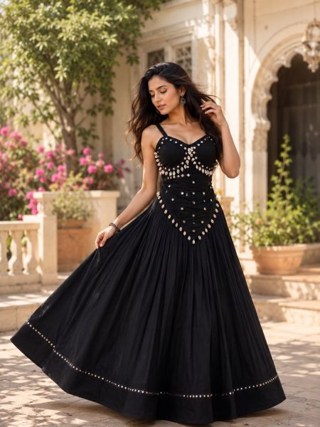 Dynamic Black Rayon Cotton Chaniya Choli with Real Mirror and Shell Work Navratri Lehnega Choli