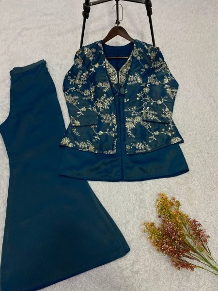 Dynamic Blue Designer Partywear Cosmos Co-ord Set with Embroidered Top and Palazzo CO ORD Sets