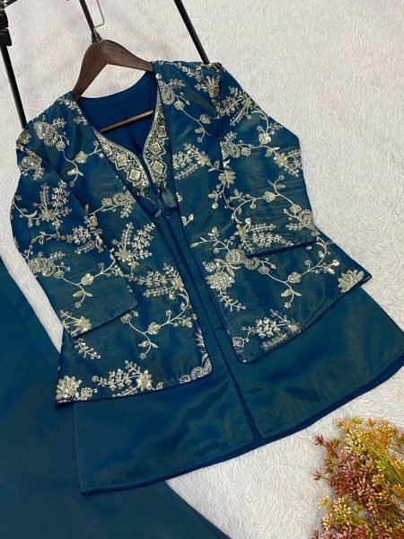 Dynamic Blue Designer Partywear Cosmos Co-ord Set with Embroidered Top and Palazzo CO ORD Sets