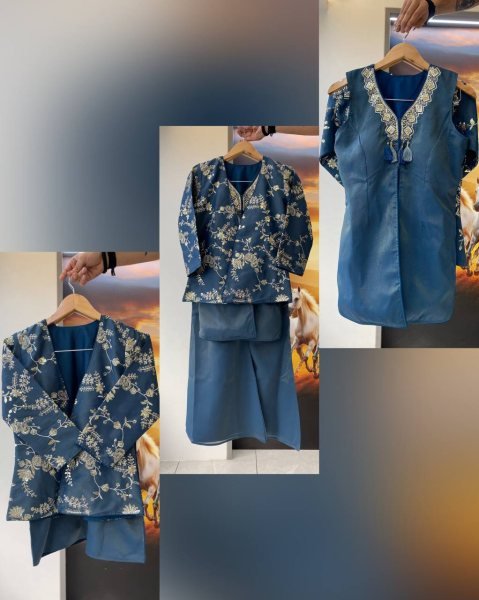 Dynamic Blue Designer Partywear Cosmos Co-ord Set with Embroidered Top and Palazzo CO ORD Sets