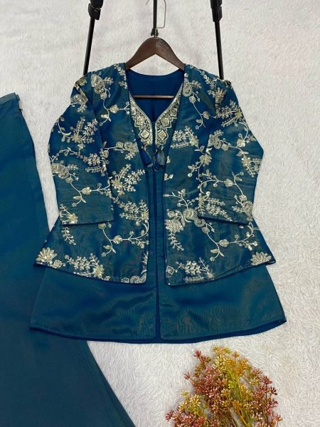Dynamic Blue Designer Partywear Cosmos Co-ord Set with Embroidered Top and Palazzo CO ORD Sets