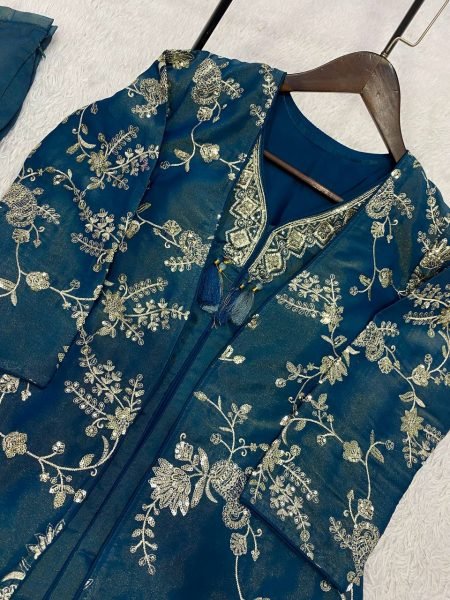 Dynamic Blue Designer Partywear Cosmos Co-ord Set with Embroidered Top and Palazzo CO ORD Sets