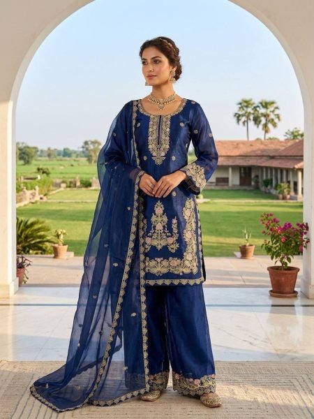 Dynamic Blue Heavy Embroidered Farshi Suit for Women Festive Collection Ready To Wear Suit